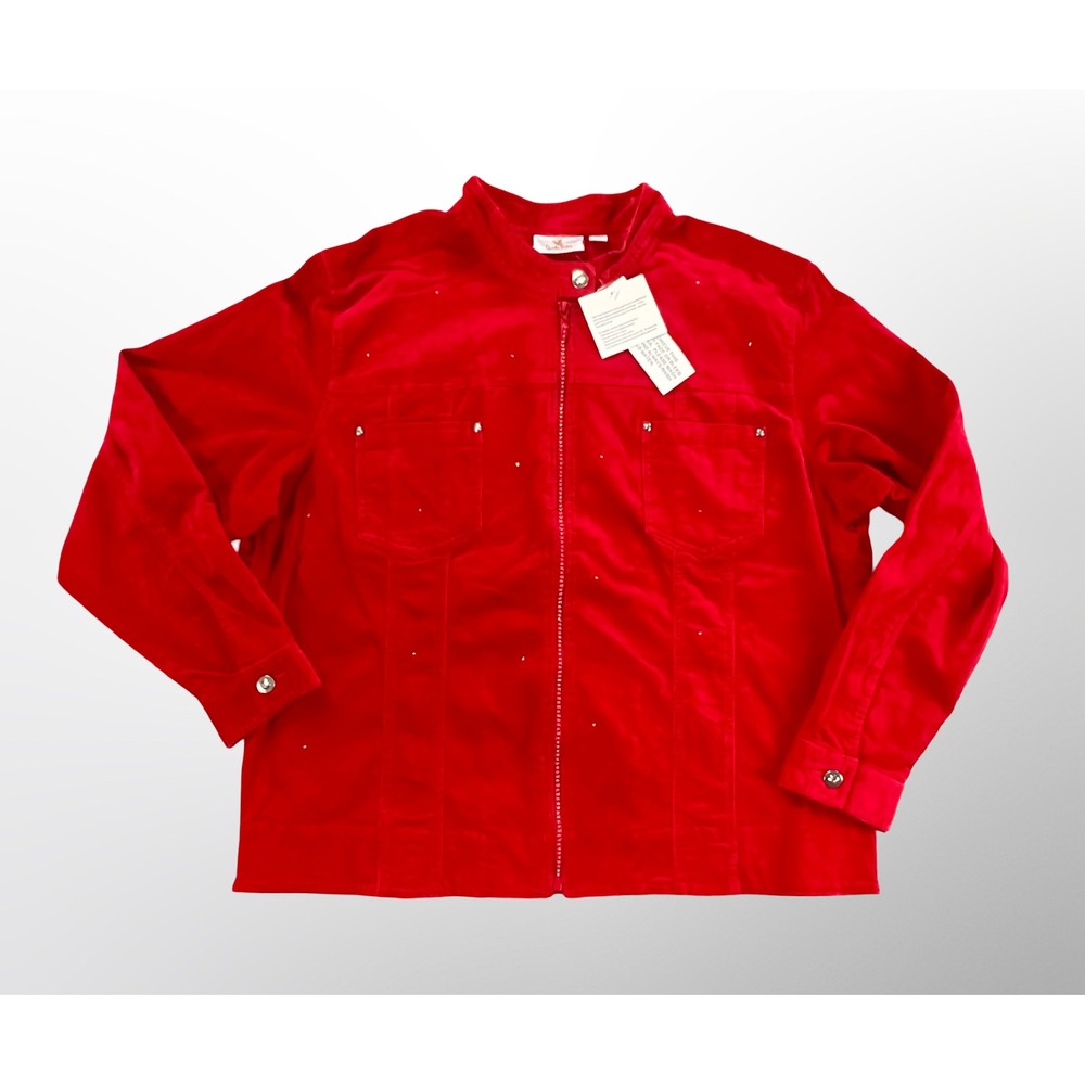 NWT Vintage Quacker Factory Womens XL Jacket Red Corduroy Rhinestone Zip Y2K